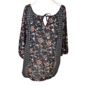 Siren Lily Black Floral Paisley Flowy  Peasant Blouse Size 3X